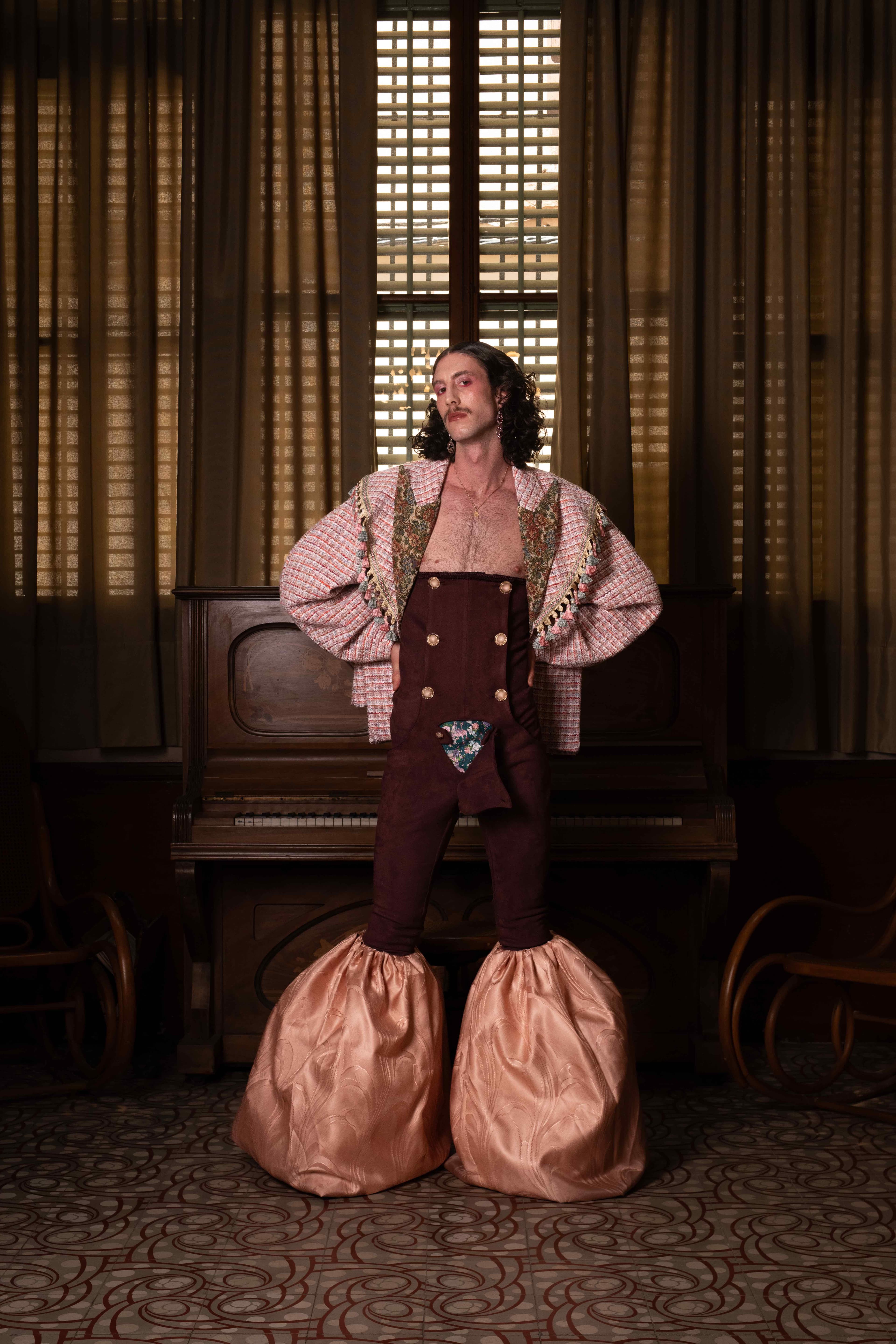 Puppet Riot FW25 by Mona — Look 12, vintage fabric repurposed collection